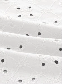 SHEIN ICON Eyelet Embroidery Batwing Sleeve Backless Tee - White - View 3