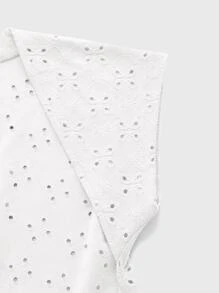 SHEIN ICON Eyelet Embroidery Batwing Sleeve Backless Tee - White - View 4
