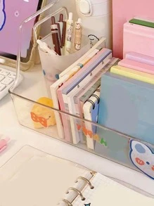 1 Pieza Pequeño Soporte De Libros Transparente Y Caja De Almacenamiento Para El Escritorio Del Estudiante, Estilo Ins - transparente - Ver 4
