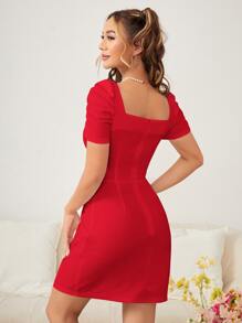 SHEIN Privé Đầm Dây kéo màu trơn Thanh lịch - Đỏ - Xem 2