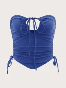 SHEIN ICON 抽繩褶邊頭巾下擺抹胸上衣 - 寶藍色 - 查看 1
