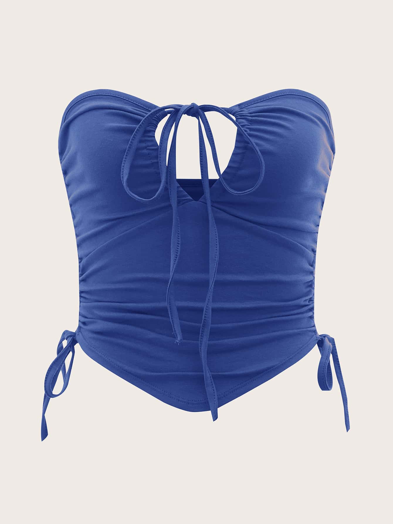 SHEIN ICON 抽繩褶邊頭巾下擺抹胸上衣 - 寶藍色 - 查看 1