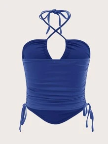 SHEIN ICON 抽繩褶邊頭巾下擺抹胸上衣 - 寶藍色 - 查看 4