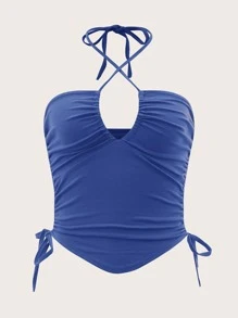 SHEIN ICON 抽繩褶邊頭巾下擺抹胸上衣 - 寶藍色 - 查看 5