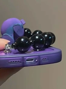 帶掛繩的熊裝飾手機殼，適用於 iPhone 11、iPhone 13、iPhone 14 Pro Max，搖滾風格 - 紫色 - 查看 3