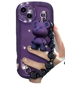 帶掛繩的熊裝飾手機殼，適用於 iPhone 11、iPhone 13、iPhone 14 Pro Max，搖滾風格 - 紫色 - 查看 5