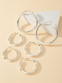 3pairs/set Fashionable Minimalist Round Hoop Earrings For Women For Daily Decoration - Silver - View 3