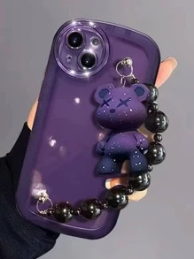 帶掛繩的熊裝飾手機殼，適用於 iPhone 11、iPhone 13、iPhone 14 Pro Max，搖滾風格 - 紫色 - 查看 6