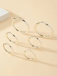 3pairs/set Fashionable Minimalist Round Hoop Earrings For Women For Daily Decoration - Silver - View 4