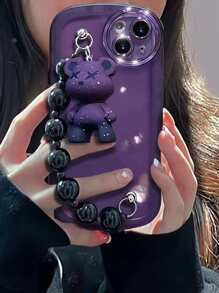 帶掛繩的熊裝飾手機殼，適用於 iPhone 11、iPhone 13、iPhone 14 Pro Max，搖滾風格 - 紫色 - 查看 7