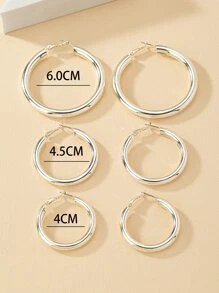 3pairs/set Fashionable Minimalist Round Hoop Earrings For Women For Daily Decoration - Silver - View 5