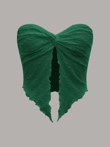 SHEIN ICON 前扭結下擺開叉抹胸上衣 - 墨綠色 - 查看 1