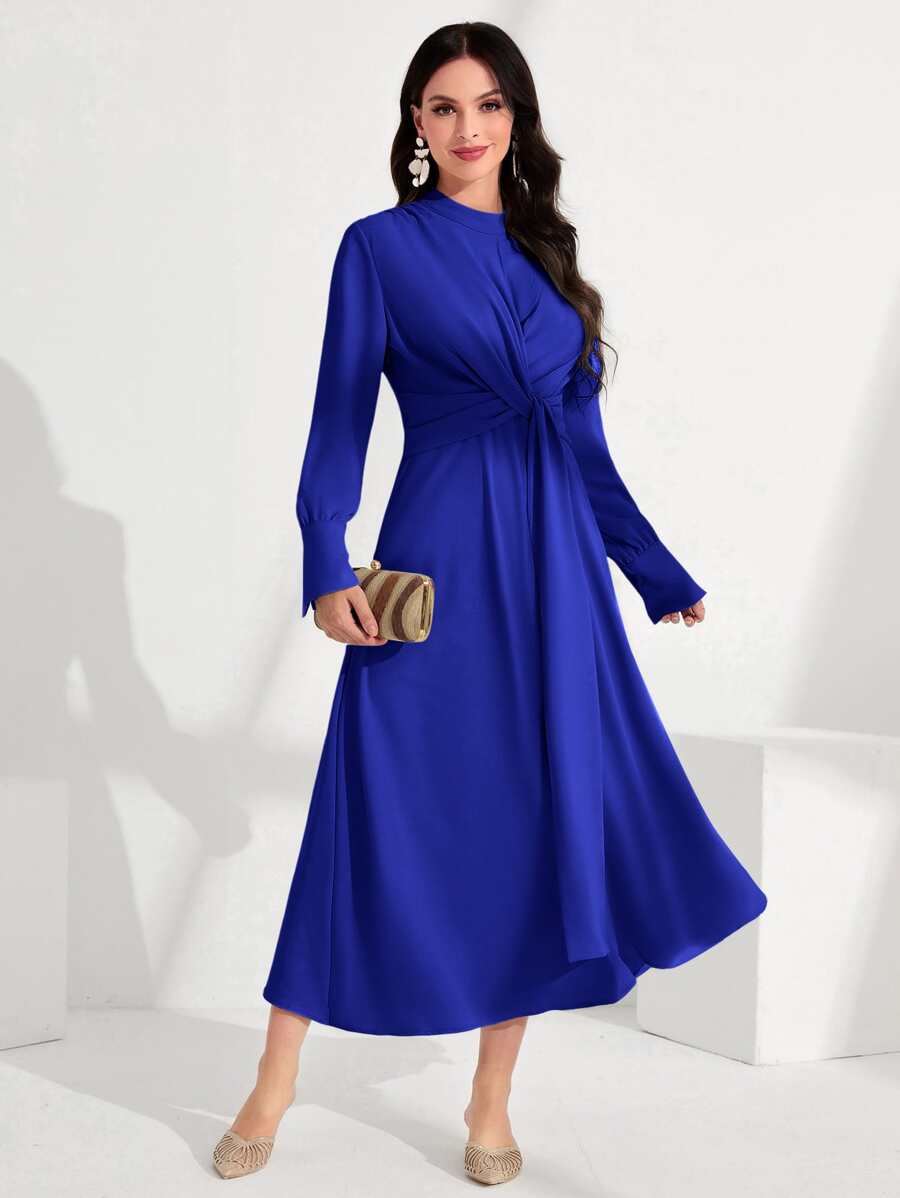 Modelyn Twist Front Mock Neck Dress - Royal Blue - View 1