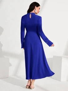 Modelyn Twist Front Mock Neck Dress - Royal Blue - View 2
