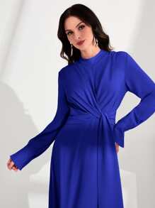 Modelyn Twist Front Mock Neck Dress - Royal Blue - View 3