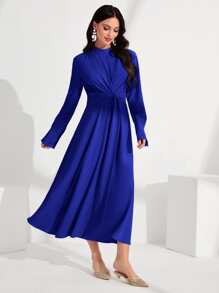 Modelyn Twist Front Mock Neck Dress - Royal Blue - View 4