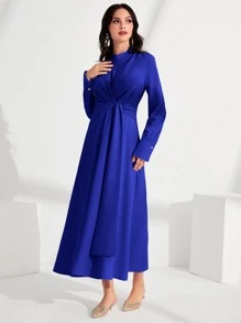 Modelyn Twist Front Mock Neck Dress - Royal Blue - View 5