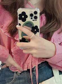 Flower Pattern Anti-fall Phone Case With Mirror - Multicolor - View 3