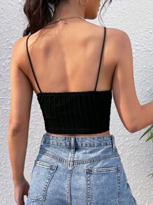 Soleia Mesh Embroidery Trim Crop Cami Top - Black - View 2