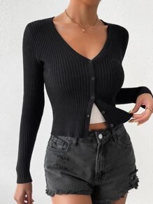 EMERY ROSE 女士休闲纯色针织罗纹开衫