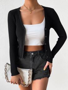 EMERY ROSE 女士休闲纯色针织罗纹开衫