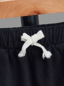 SHEIN Boys Graphic Print Drawstring Waist Shorts - Black - View 3