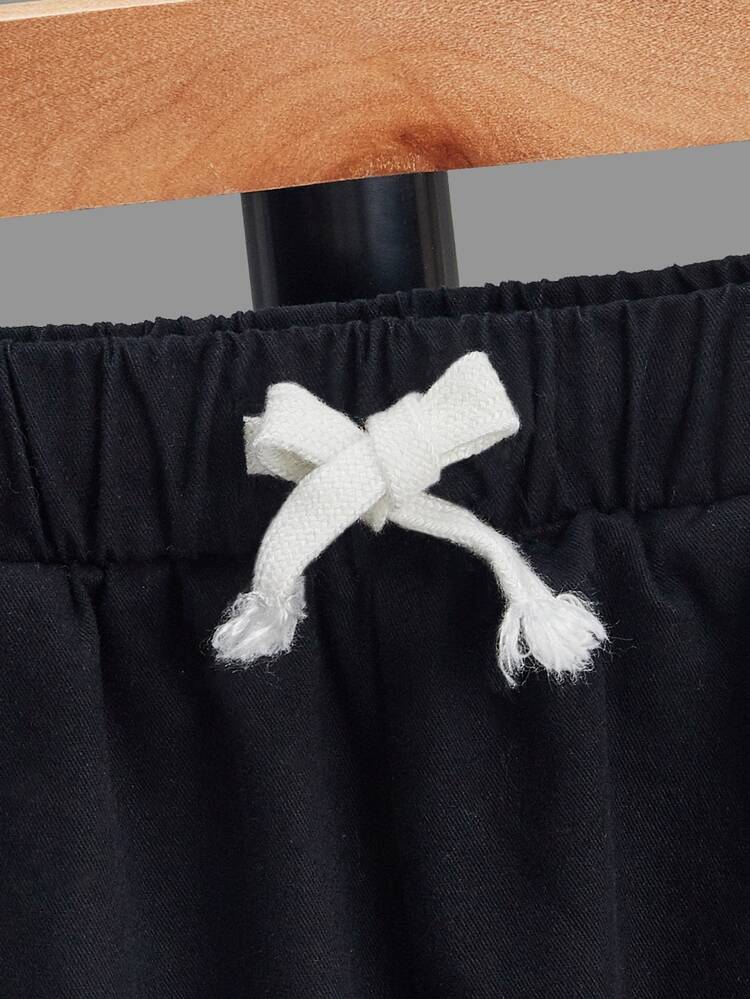 SHEIN Boys Graphic Print Drawstring Waist Shorts - Black - View 3