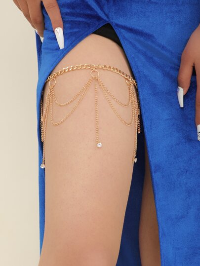 Rhinestone Decor Thigh Chain
