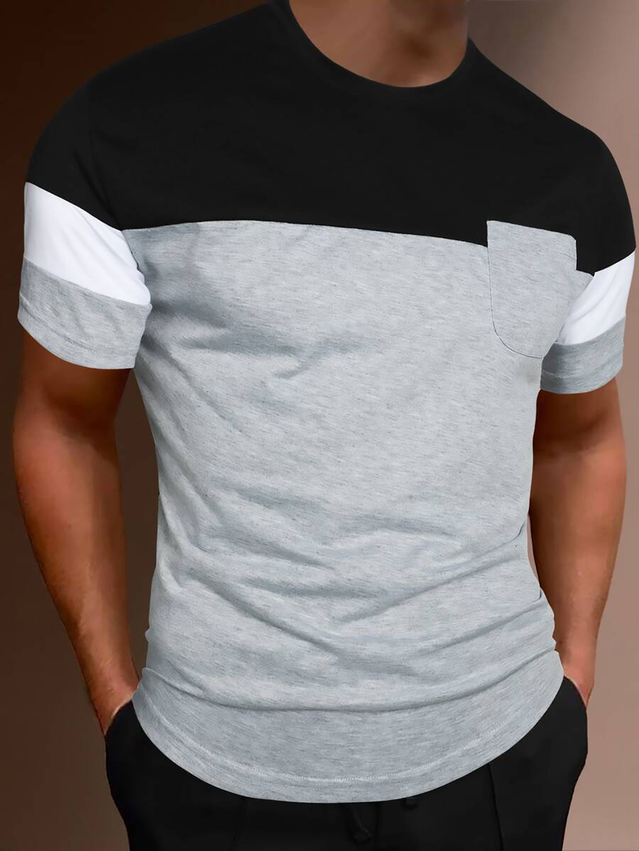 Manfinity Homme Áo thun nam vừa vặn cổ tròn tay ngắn Colorblock Đơn giản mùa hè Polyester - Nhiều màu - Xem 1