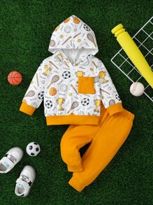 Bebé niño Pantalones deportivos con capucha con estampado de dibujos animados - Multicolor - Ver 1