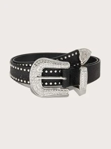 Studded Decor Western Belt - Black - View 1