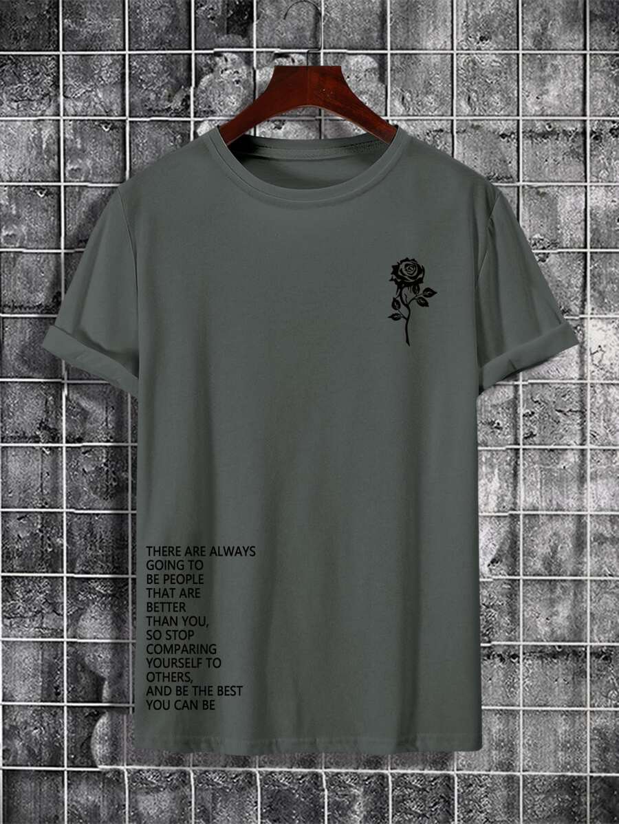 Manfinity Homme Áo thun & Áo lót Nam Hoa Slogan Giải trí - Màu xám đen - Xem 1