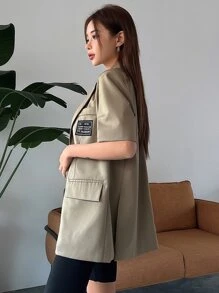 DAZY Letter Patched Detail Lapel Neck Blazer,Fall Clothes - Mocha Brown - View 7