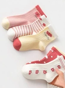 5pairs Toddler Girls Flower Print Crew Socks