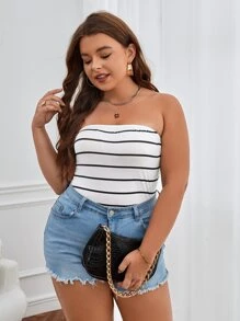 SHEIN Essnce áo nữ kích thước lớn Sọc Giải trí - trắng - Xem 1