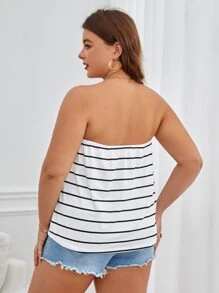 SHEIN Essnce áo nữ kích thước lớn Sọc Giải trí - trắng - Xem 2