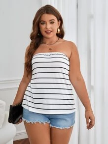 SHEIN Essnce áo nữ kích thước lớn Sọc Giải trí - trắng - Xem 6