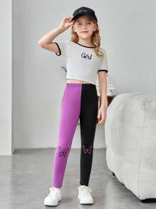 SHEIN Chicas Leggings con estampado de mariposa de dos tonos - Multicolor - Ver 6
