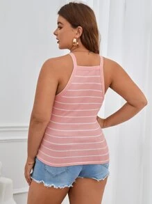 SHEIN Essnce Áo hai dây Plus Size Gân đan Sọc Giải trí - Hồng - Xem 2