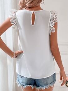 SHEIN VCAY Blusa panel con encaje ribete con fruncido - Blanco - Ver 2