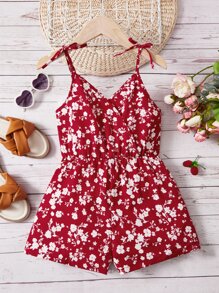 SHEIN 女孩印花吊帶連體短褲 - 紅白色 - 查看 1