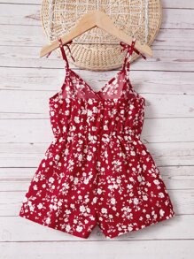 SHEIN 女孩印花吊帶連體短褲 - 紅白色 - 查看 2