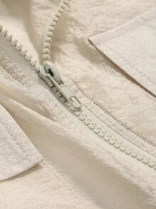DAZY Flap Pocket Drop Shoulder Drawstring Hem Jacket,Fall Women Clothes - Beige - View 3