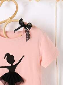 Toddler Girls Figure Graphic Contrast Mesh Tee - Pink - View 3