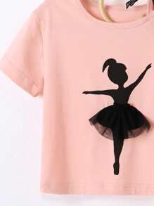 Toddler Girls Figure Graphic Contrast Mesh Tee - Pink - View 4