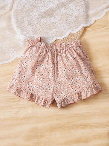 SHEIN Tween Girl Ditsy Floral Print Ruffle Trim Wrap Knot Side Skort - Multicolor - View 2