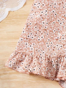 SHEIN Tween Girl Ditsy Floral Print Ruffle Trim Wrap Knot Side Skort - Multicolor - View 3