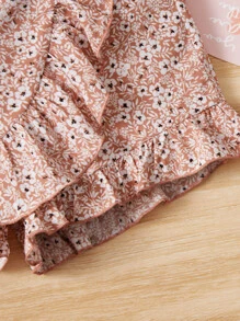 SHEIN Tween Girl Ditsy Floral Print Ruffle Trim Wrap Knot Side Skort - Multicolor - View 4