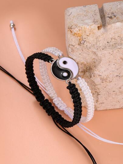 2pcs/Set Best Friend Bracelets Adjustable Cord Thread Yin & Yang Matching Bracelet For Friendship Relationship Boyfriend Girlfriend Valentines Gift,Mom,Mother,Mother's Day,Gift