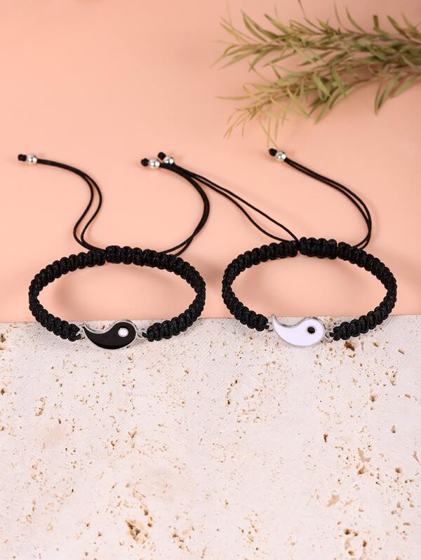 2pcs/set Best Friend Bracelets Adjustable Cord Thread Yin Yang Matching Bracelet For BFF